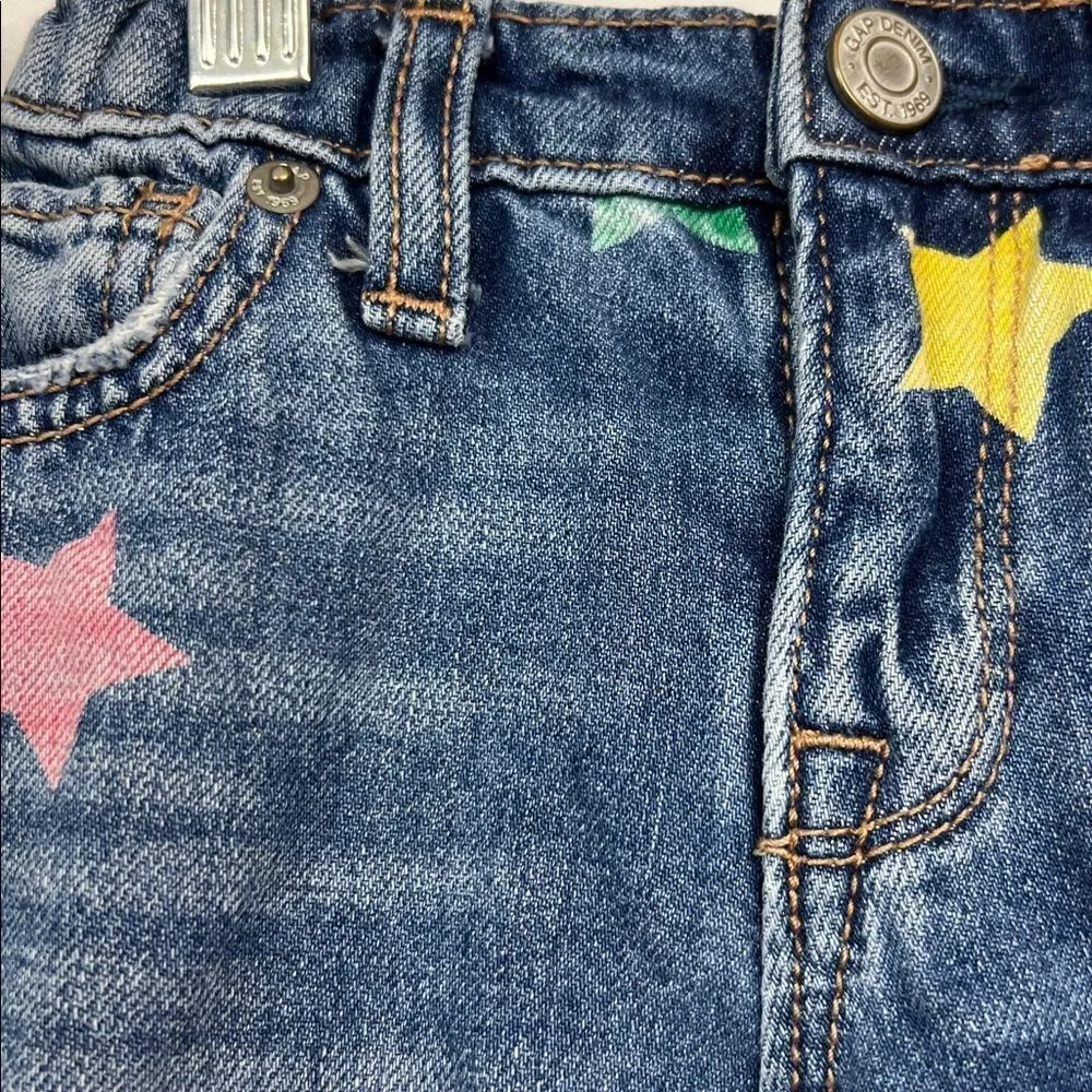 Baby GAP 90’s loose released hem multi star blue jeans adjustable waist 18/24 m
